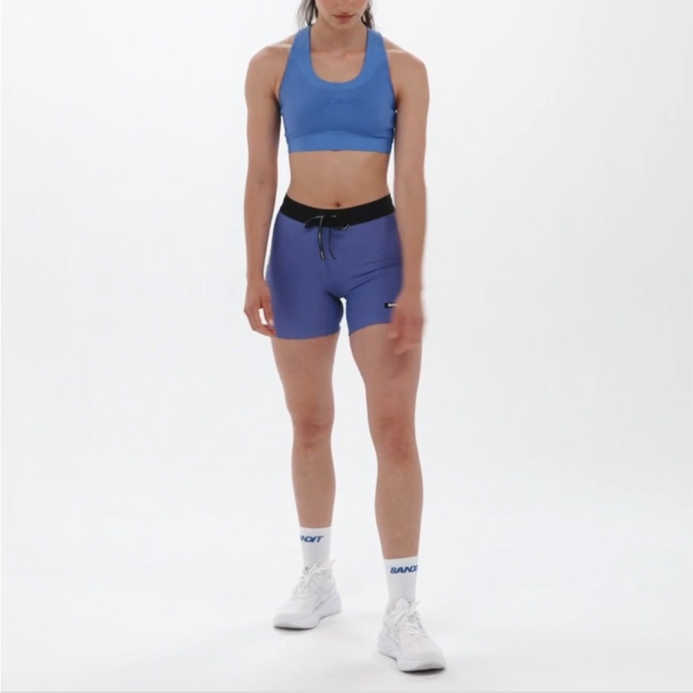 Striped Cadence™ 5" Compression Shorts - Deep Peri Blue with Rust